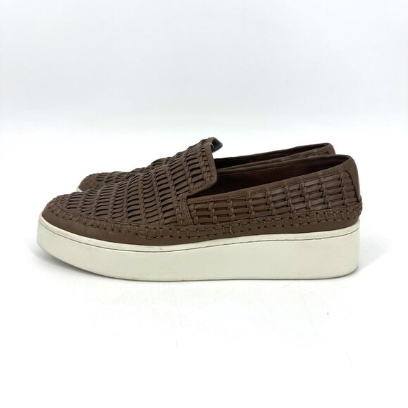 Vince Stafford Woven Leather Almond Toe Platform Slip-On Sneakers Brown Tan 8 - Picture 3 of 10